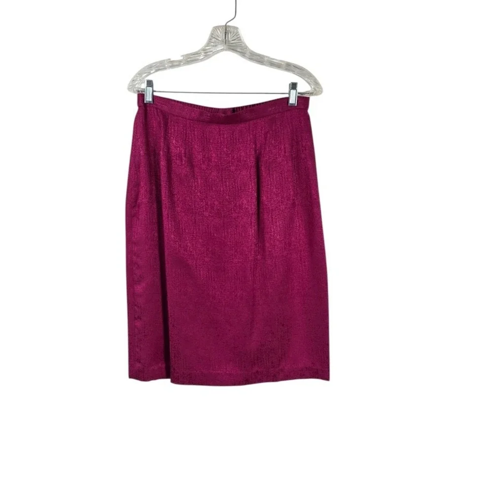 Papell Skirt Suit Women 14P‎ Magenta Silk Embroidery Blazer Set Vintage
